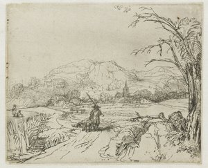 Krajina se sportovcem a psy od Rembrandt van Rijn