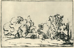 Krajina se dvěma chalupami, c1650-1655, 1943. od Rembrandt van Rijn