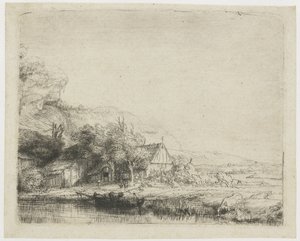 Krajina s krávou, která se napájí od Rembrandt van Rijn