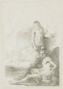 Mužský akt, sedící a stojící od Rembrandt van Rijn