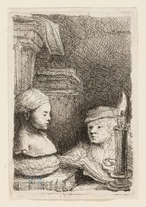 Muž kreslení z odlitku od Rembrandt van Rijn