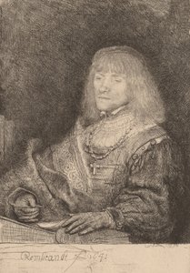 Muž u stolu s křížem a řetězem, 1641. od Rembrandt van Rijn