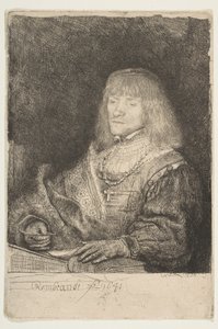 Muž u stolu s křížem a řetězem, 1641. od Rembrandt van Rijn