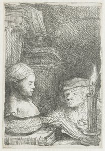Muž kreslení z odlitku od Rembrandt van Rijn