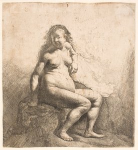Nahá žena sedící na návrší od Rembrandt van Rijn