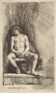 Nahý muž sedící před oponou, 1646. od Rembrandt van Rijn