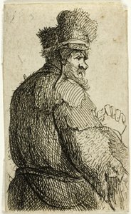 Starý muž při pohledu zezadu, profil vpravo: poloviční postava od Rembrandt van Rijn