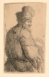Starý muž při pohledu zezadu, profil vpravo: poloviční postava od Rembrandt van Rijn