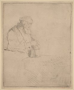 Starý muž v meditaci, opírající se o knihu od Rembrandt van Rijn