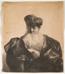 Starý muž s vousy, kožešinovou čepicí a sametovým pláštěm od Rembrandt van Rijn