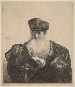 Starý muž s vousy, kožešinovou čepicí a sametovým pláštěm od Rembrandt van Rijn