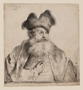 Starý muž s dělenou kožešinovou čepicí od Rembrandt van Rijn