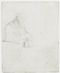 Starý muž v meditaci, opírající se o knihu od Rembrandt van Rijn