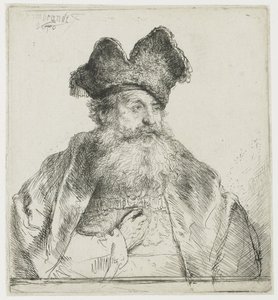 Starý muž s dělenou kožešinovou čepicí od Rembrandt van Rijn
