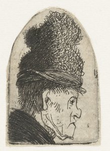 Profil muže ve vysokém klobouku Groteskní profil: muž ve vysoké čepici od Rembrandt van Rijn