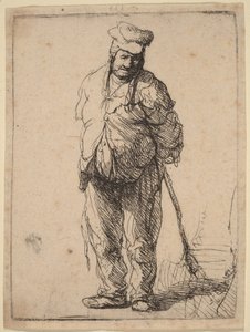 Otrhaný rolník s rukama za zády, držící hůl od Rembrandt van Rijn