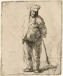 Otrhaný rolník s rukama za zády, držící hůl, kolem 1630. od Rembrandt van Rijn