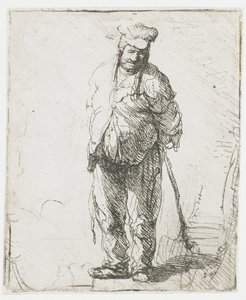 Otrhaný rolník s rukama za zády, držící hůl od Rembrandt van Rijn