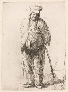 Otrhaný rolník s rukama za zády, držící hůl od Rembrandt van Rijn