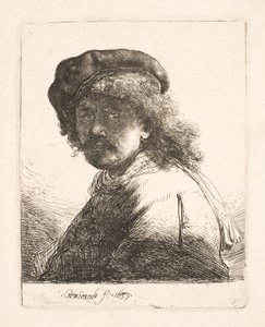 Rembrandt v čepici a šále: tmavá tvář: poprsí od Rembrandt van Rijn