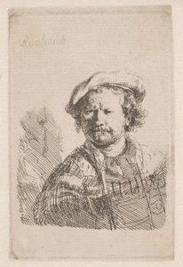 Rembrandt v ploché čepici s šátkem kolem ramen od Rembrandt van Rijn