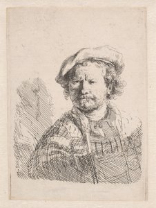 Rembrandt v ploché čepici s šátkem kolem ramen od Rembrandt van Rijn