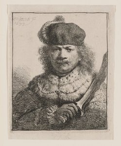 Rembrandt se zvednutou šavlí od Rembrandt van Rijn