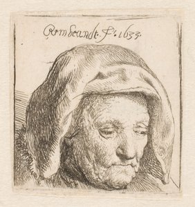 Rembrandtova matka s látkovou čelenkou, sklánějící hlavu: pouze hlava od Rembrandt van Rijn