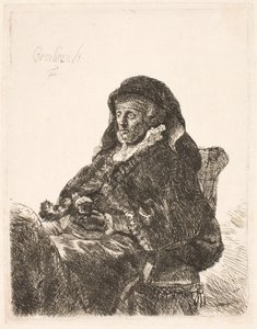 Rembrandtova matka ve vdových šatech a černých rukavicích od Rembrandt van Rijn
