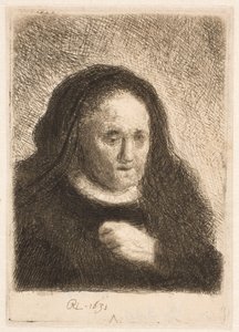 Rembrandtova matka s rukou na hrudi: malá busta od Rembrandt van Rijn