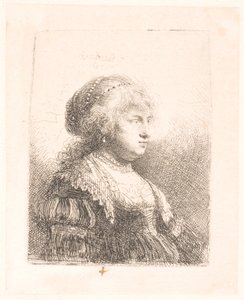 Rembrandtova manželka Saskia s perlami ve vlasech, poprsí od Rembrandt van Rijn