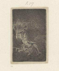 Odpočinek na nočním letu do Egypta od Rembrandt van Rijn