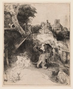 Svatý Jeroným Čtení v italské krajině od Rembrandt van Rijn
