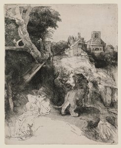 Svatý Jeroným čte v italské krajině od Rembrandt van Rijn