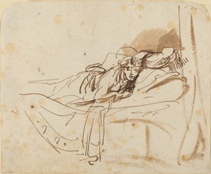 Saskia(?) Ležící v posteli od Rembrandt van Rijn