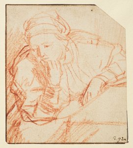 Saskia seděla u stolu, od Rembrandt van Rijn