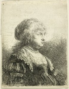 Saskia s perlami ve vlasech od Rembrandt van Rijn