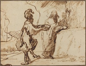 Satan pokouší Krista, aby změnil kameny na chléb od Rembrandt van Rijn