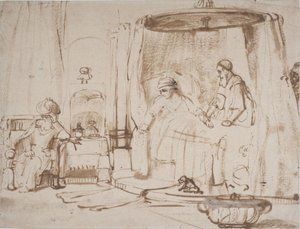 Scéna z příběhu o Antiochovi a Stratonice od Rembrandt van Rijn