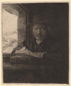 Kresba autoportrétu v okně od Rembrandt van Rijn