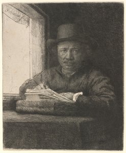 Kresba autoportrétu v okně od Rembrandt van Rijn