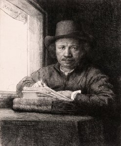 Kresba autoportrétu v okně od Rembrandta van Rijna od Rembrandt van Rijn