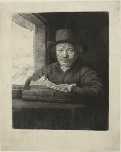 Leptání autoportrétu v okně od Rembrandt van Rijn