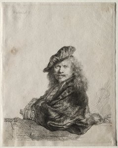 Autoportrét opřený o kamenný parapet od Rembrandt van Rijn