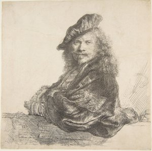 Autoportrét, opírající se o kamennou zeď, 1639. od Rembrandt van Rijn