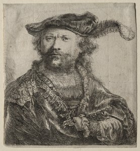 Autoportrét v sametové čepici s chocholem od Rembrandt van Rijn