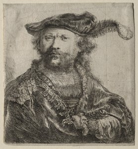 Autoportrét v sametové čepici s chocholem, 1638. od Rembrandt van Rijn