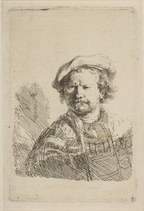 Autoportrét v ploché čepici a vyšívaných šatech, ca. 1642. od Rembrandt van Rijn