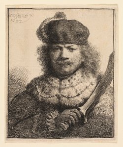 Autoportrét se vztyčenou šavlí od Rembrandt van Rijn