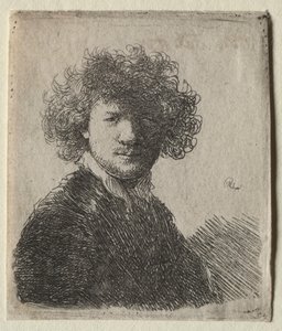 Autoportrét s kudrnatými vlasy a bílým límečkem: Poprsí od Rembrandt van Rijn